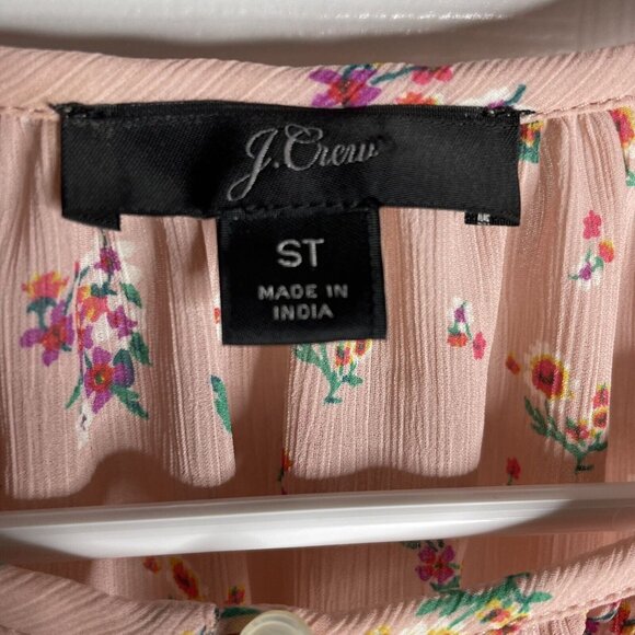 J Crew Black Label Pink Floral Chiffon Blouse Top ST Keyhole - Picture 3 of 5